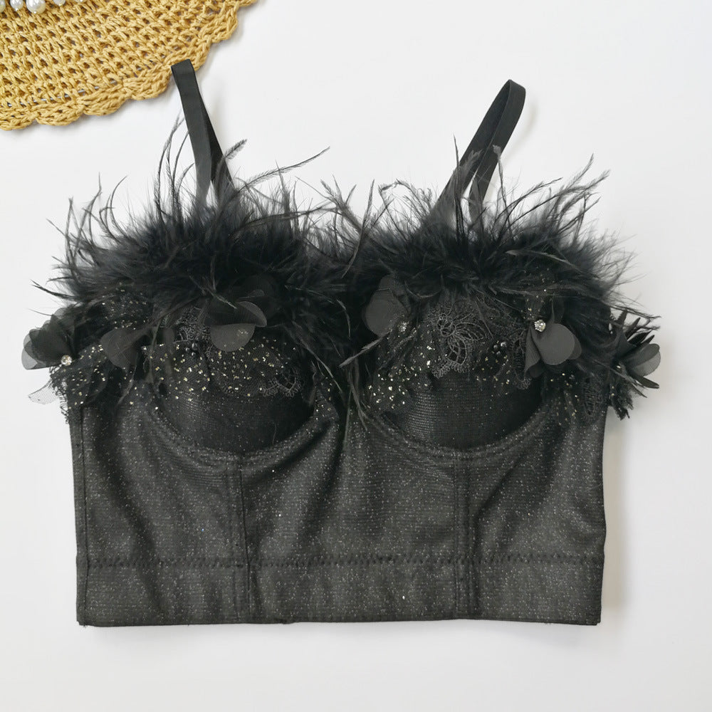 's Camisole Independent Stand Feather Wrapped Chest Colorful