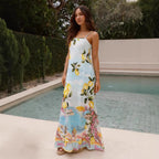 Summer Positioning Printing French Elegant Strap Dress for