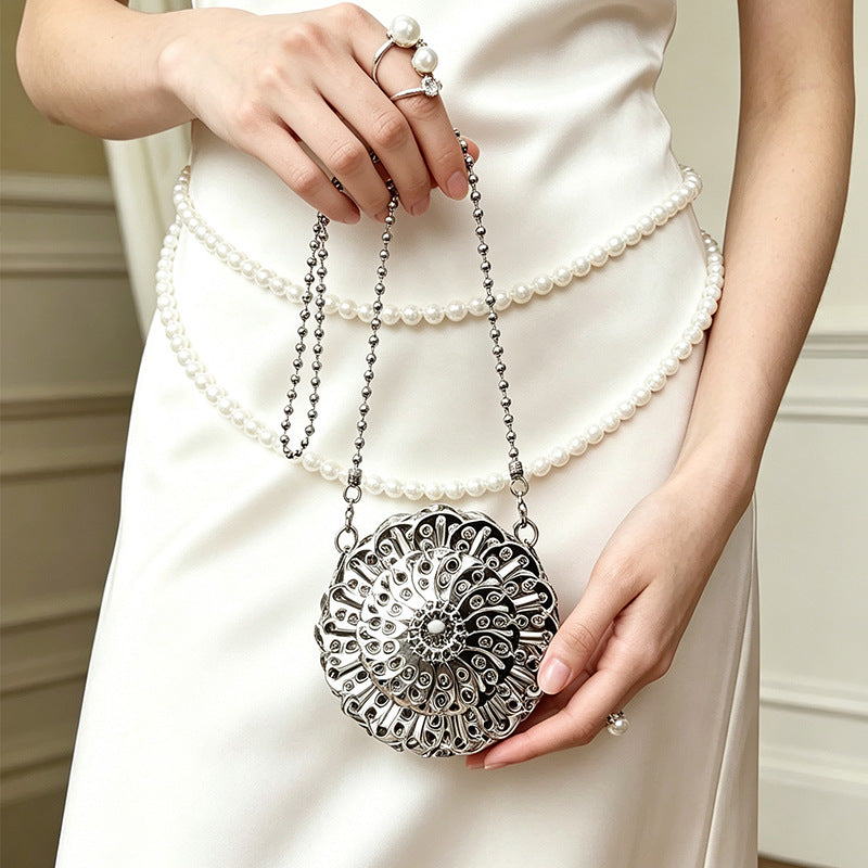 Silver Metal Beaded Chain Crossbody Bag