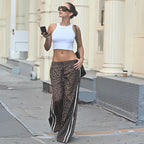Women's Autumn Winter Women Clothing Personality Leopard Print High Waist Loose All Match Casual Wide Leg Trousers