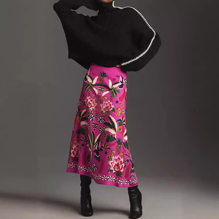 Street Tropical Plant Vintage Print Skirt