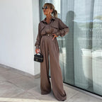 Suit Spring Autumn Long-Sleeve Faux Pocket Shirt Elegant Loose Trousers Two-Piece Suit