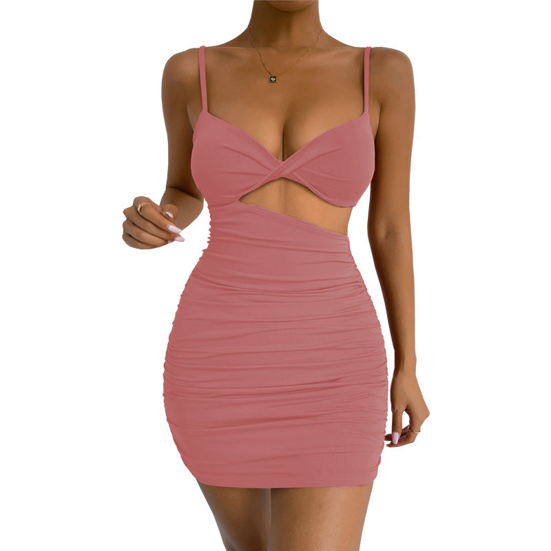 Irregular Asymmetric Suspender Hollow Out Cutout Ruffle Dress