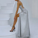 Women's Glitter Backless Slit Evening Dress