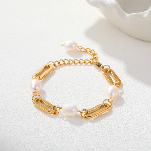 Stainless Steel French Gentle Natural Pearl Chain Bracelet Women Niche Design Ornament