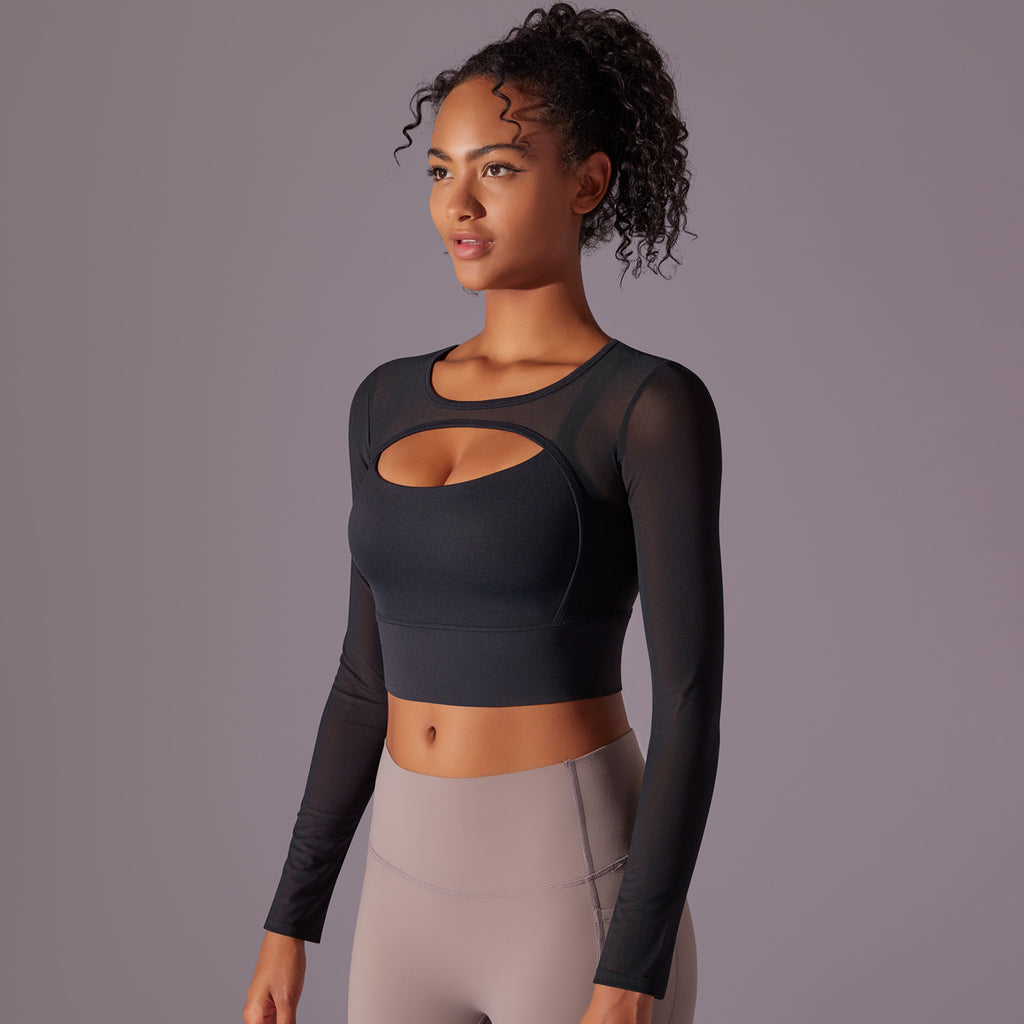 Women's Mesh Long-Sleeve Padded Workout Top