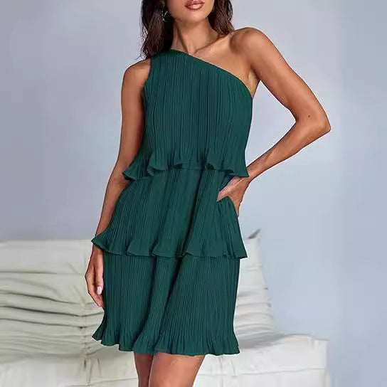 One-Shoulder Layered Hem Dress