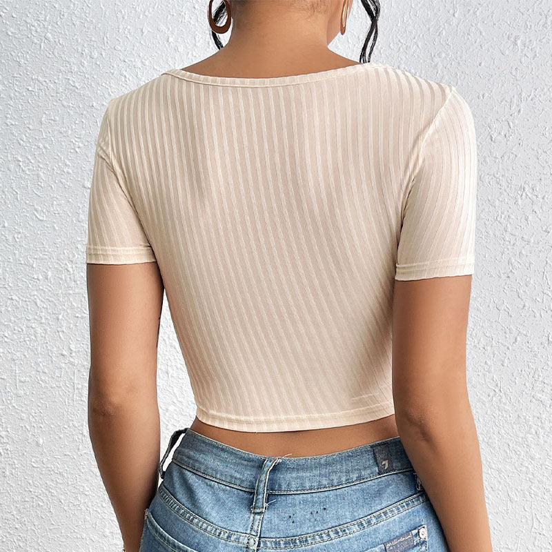 Women's Hollow Out Cutout Solid Color False Two Piece Set Top