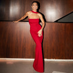 Women's Summer Side Slit Bandage Elastic Long Strapless Tight Halter Dress