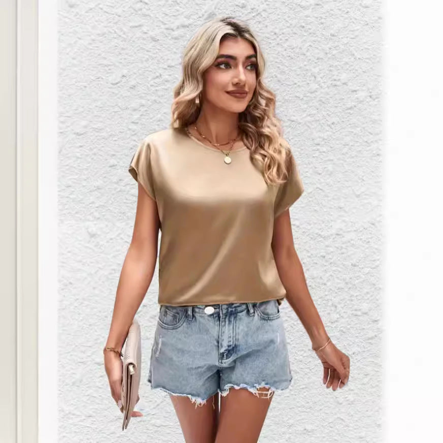 Women's Satin Batwing Sleeve Top