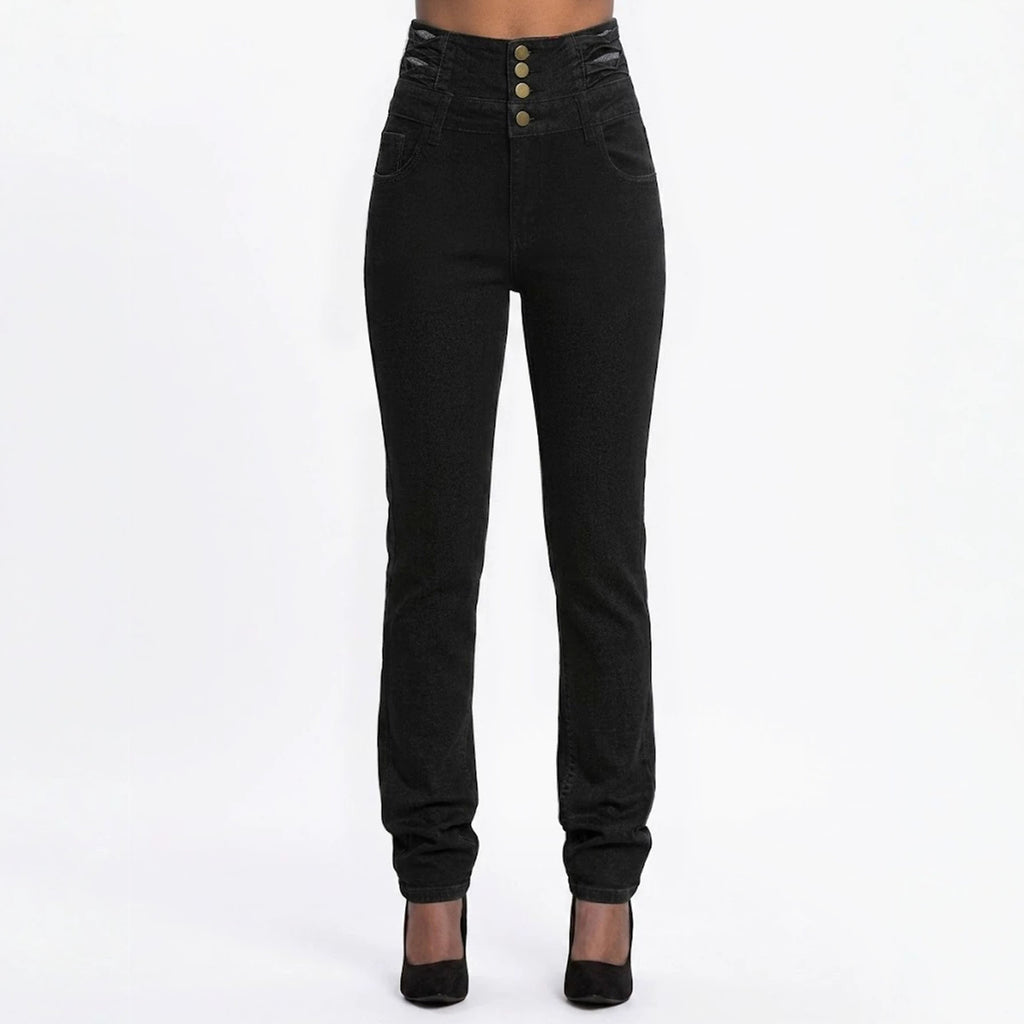 Women's High Waist Breasted Slim Fit Skinny Jeans Women Washed Stretch Pencil Pants Ladies Slimming Denim Trousers