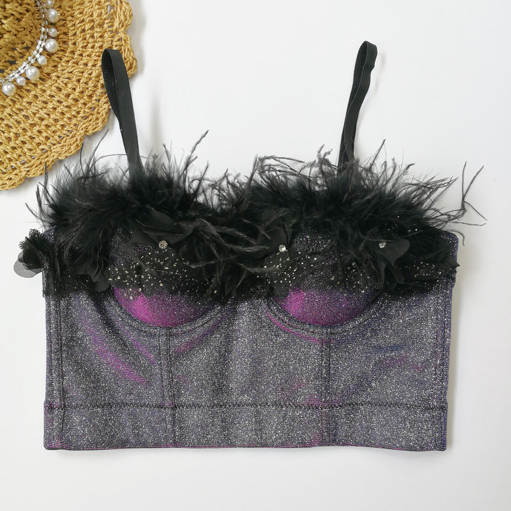 's Camisole Independent Stand Feather Wrapped Chest Colorful