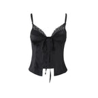 Women's Slim V Neck Lace Cardigan Lace Up Camisole For