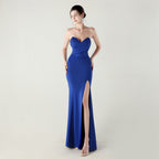 Women's Wrapped Chest Folding Heart Shaped Collar Evening Dress Back Cross