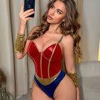 Faux-Leather Contrast Bodysuit
