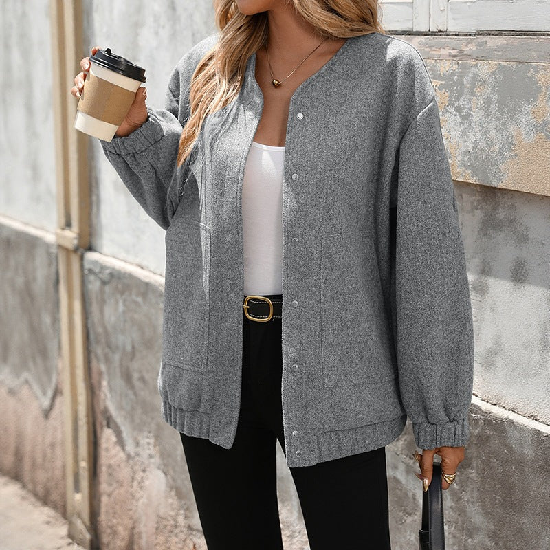 Women Clothing Stand Collar Mid Length Jacket Coat Autumn