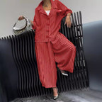 Women's Autumn Commuting Elegant Floral Stripes Loose Blazer Casual Sets
