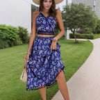 Printed Skirt Set Vacation Bohemian Backless Sexy SL