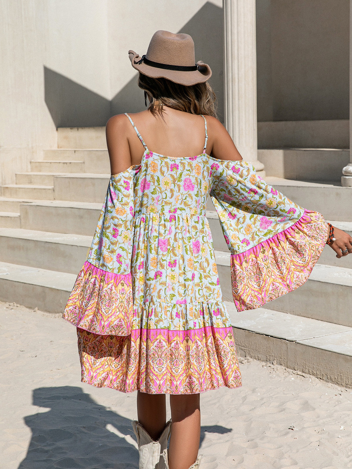 Women's Printed Off-Shoulder Tassel Vacation Dress