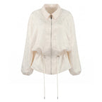 Apricot Texture Jacquard Waist Trimming Short Coat Women
