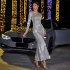 Women's Autumn Winter Sexy Dress Slim Fit Long Sleeved Mopping Party Cocktail Sequined Evening Dress