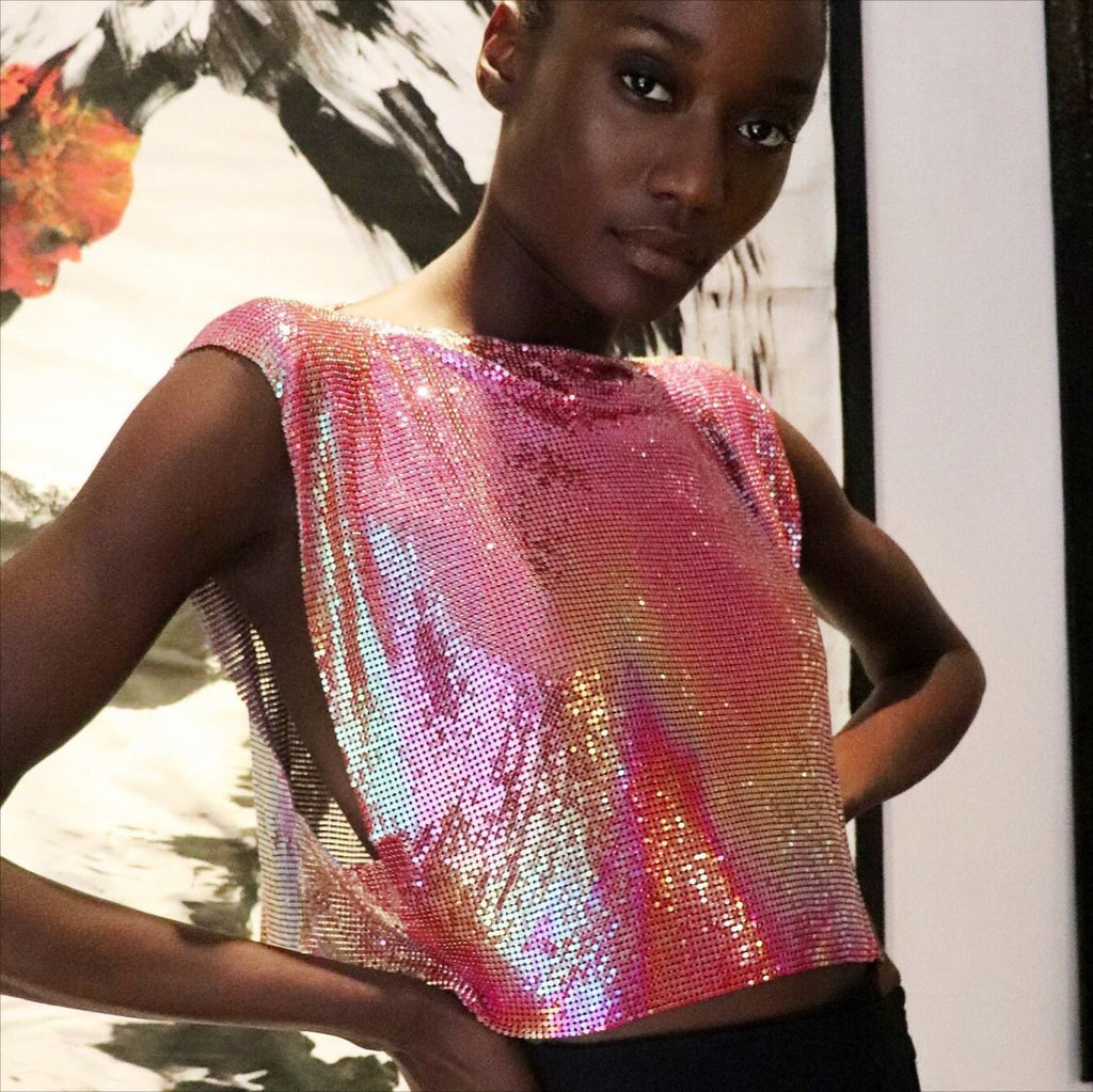 Women's Metallic Sequin Festival Vest Top