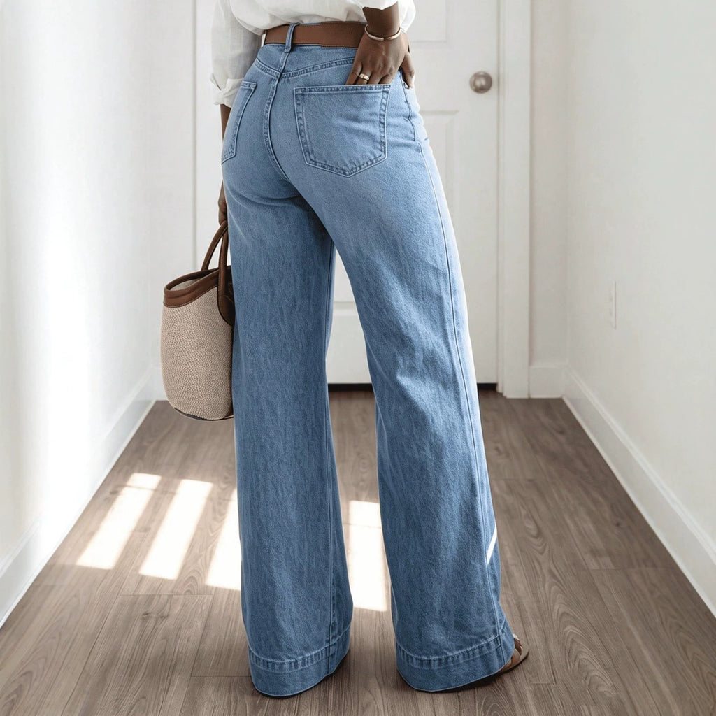 Women's Autumn High Waist Wide Leg Jeans Women Stretch Washed Loose Trousers