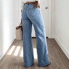 Women's Autumn High Waist Wide Leg Jeans Women Stretch Washed Loose Trousers