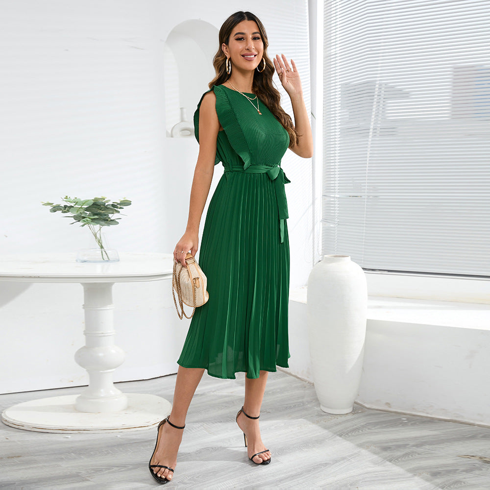 Women's Plus-Size Ruffle-Sleeve Pleated Dress