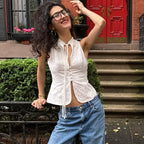 Women's Women's's Street Bare Cropped Slim Fit Lace Up Sleeveless Vest Top