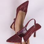 Women's 's Burgundy Lace Cutout High-Heel Sandals