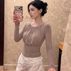 Women's Women Clothing Summer Sexy Waist Trimming Back Lace Up Long Sleeve Top