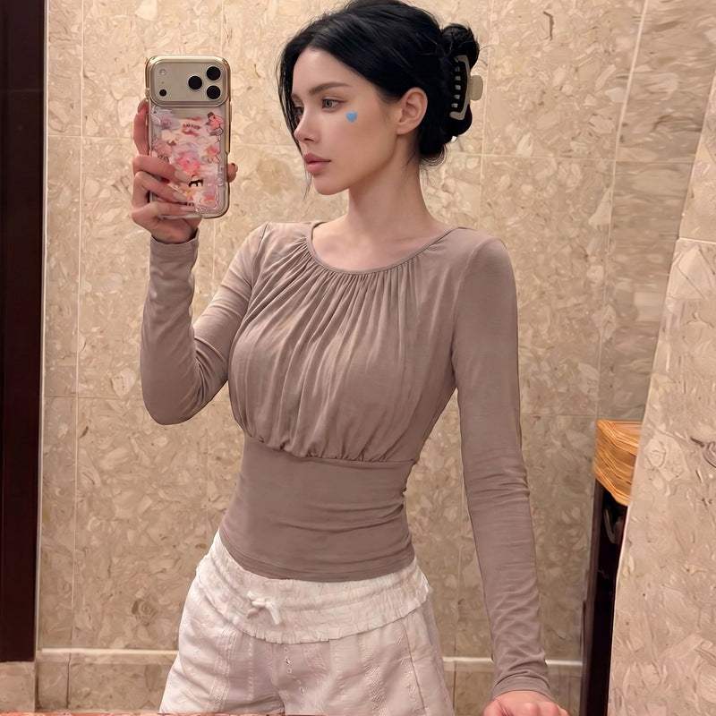 Women's Women Clothing Summer Sexy Waist Trimming Back Lace Up Long Sleeve Top