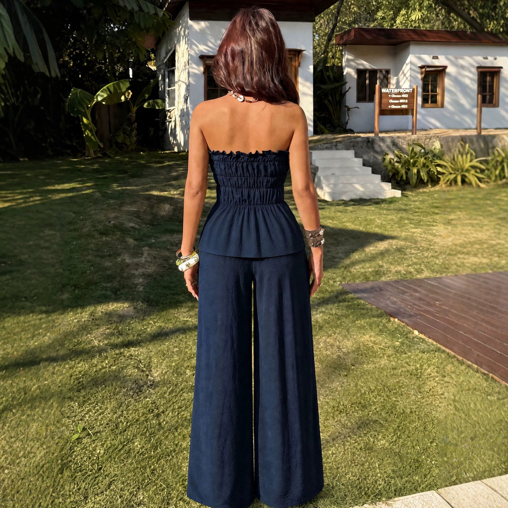 Women's Off-Shoulder Top & Wide-Leg Pants Set