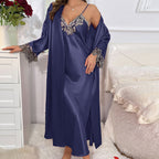 Women Autumn Winter Mid Length Skirt With Shoulder-Straps Coat Two Piece Set Casual Homewear Women Artificial Silk Lace Up Sexy Suit