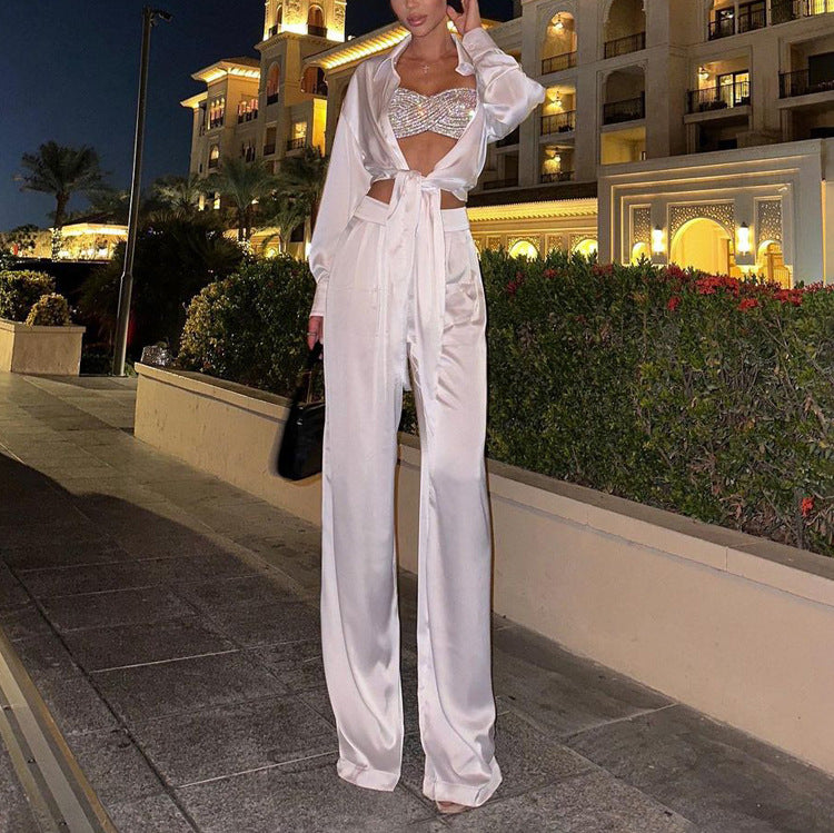 Collared Shirt & Wide-Leg Pants Set