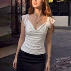 Women Summer Sexy Chiffon Backless Short Sleeve Waist