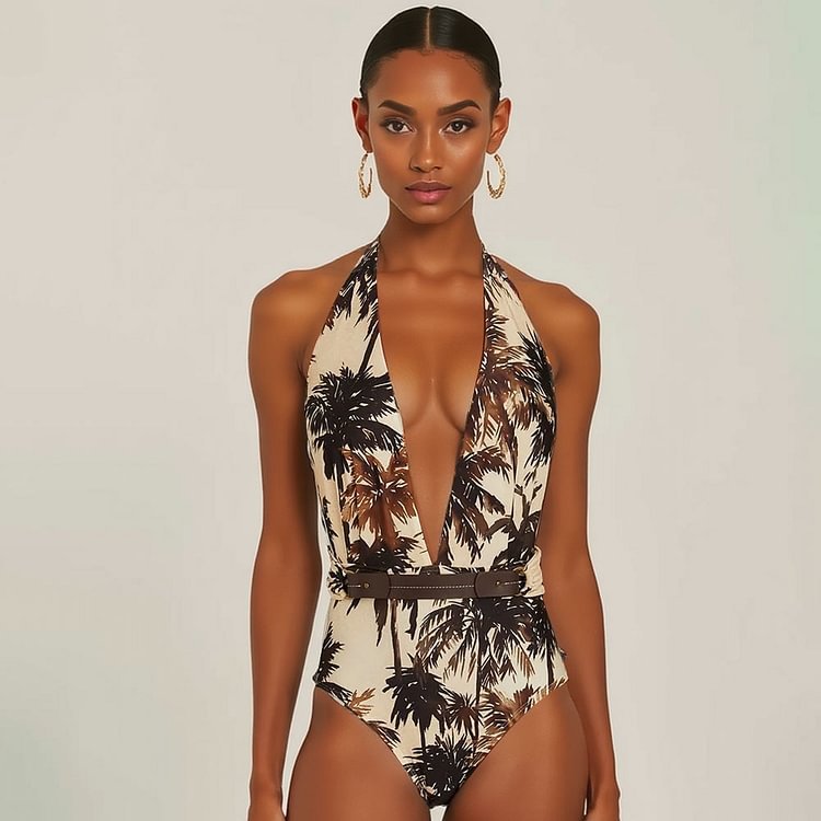 Neck Halter One-piece Swimwear