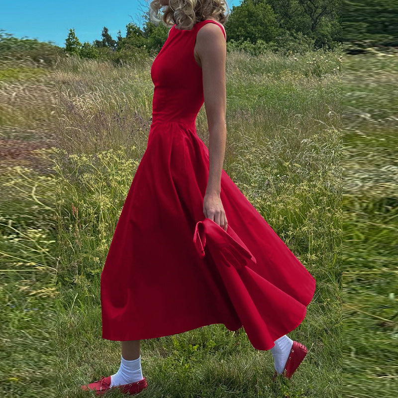 Sleeveless Waist-Defined Backless Dress