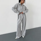 Striped Shirt Outfit Collared Long Sleeve Top Set