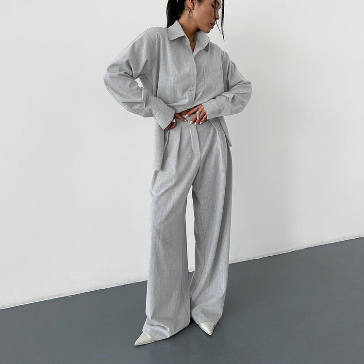 Striped Shirt Outfit Collared Long Sleeve Top Set