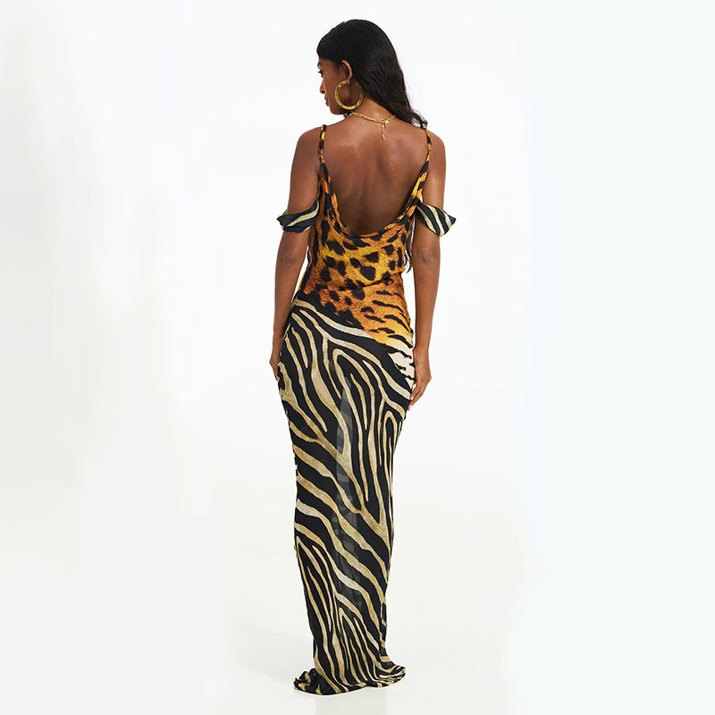Summer Leopard Print Zebra Print Swing Collar Holiday Dress