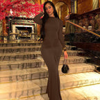 Women's Summer Slim Pleated Round Neck Long Sleeved Dress