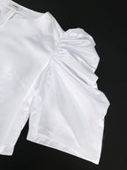 Solid Color Pleated Sleeve Half Open Collar High-Waisted All Matching Wide Leg Pants Suit Two-Piece Set