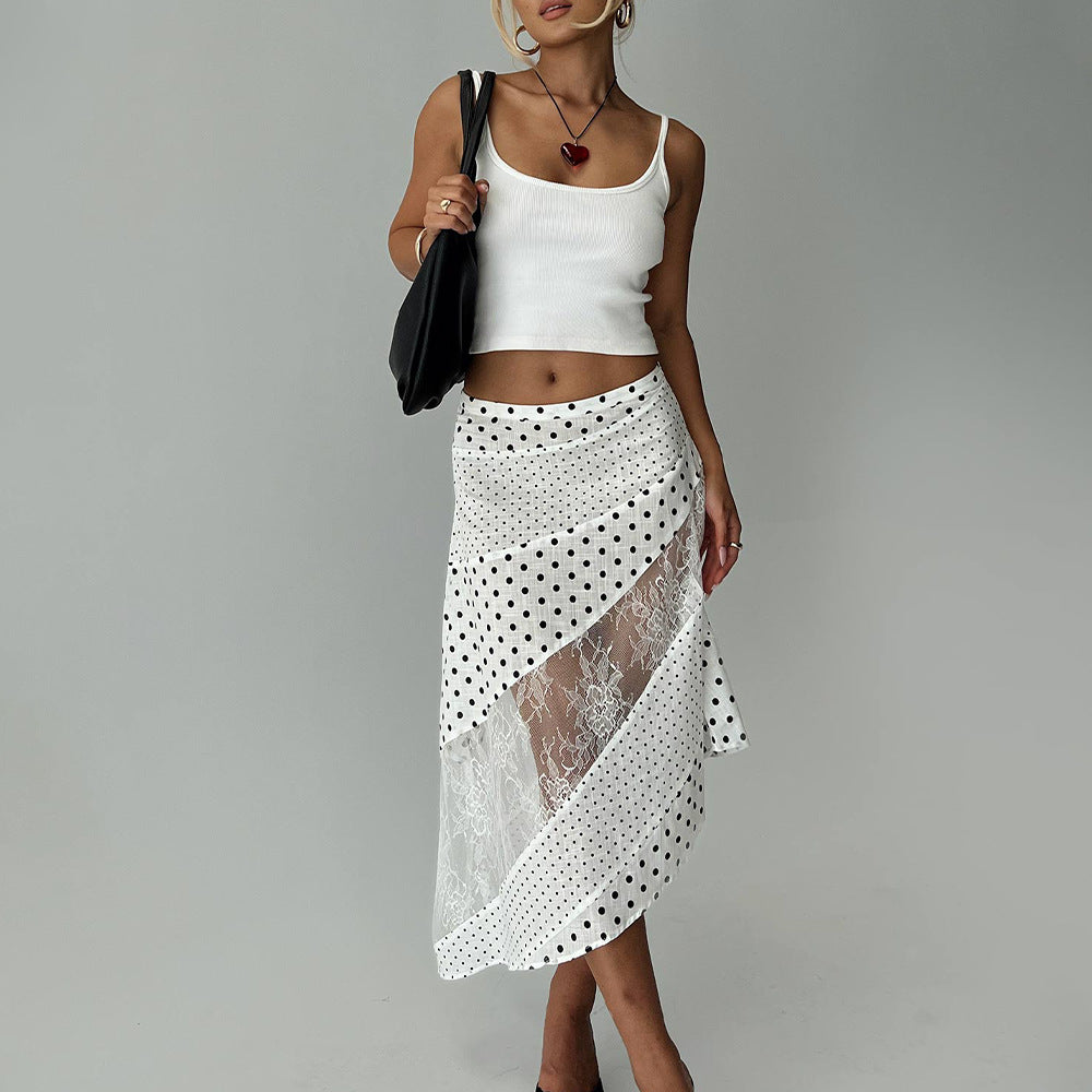 Women's Polka Dot Skirt Lace Irregular Asymmetric Maxi for