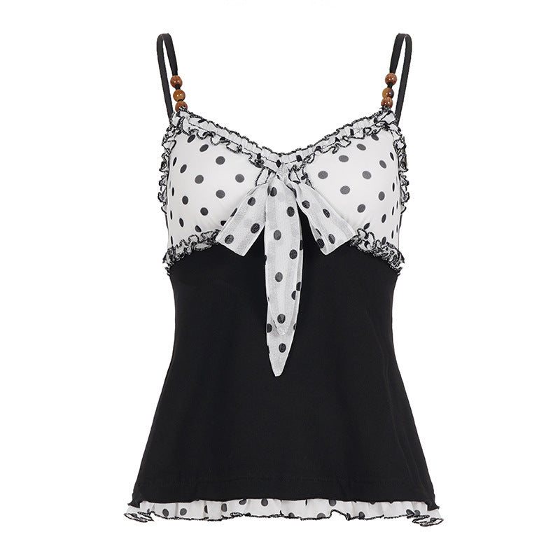Women's Polka Dot Beaded Mesh Camisole