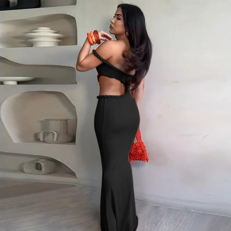 Off Neck Hollow Out Cutout Out Cropped Hip Dress