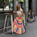 Striped Printing Elastic Waist Big Hem Skirt