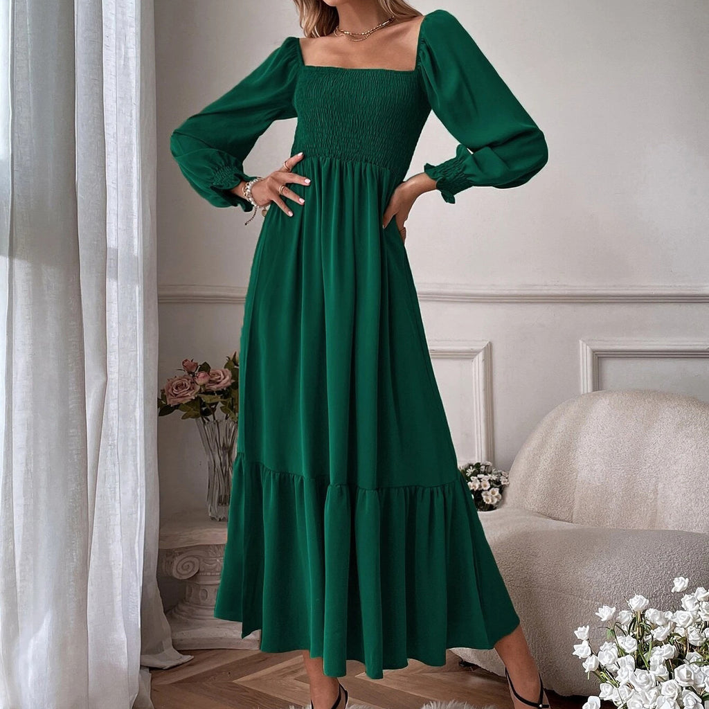 Long-Sleeve Ruffled High-Waist Pullover Tight Dress