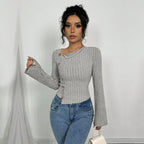 Women's Elegant Asymmetric Button Long Sleeve Top